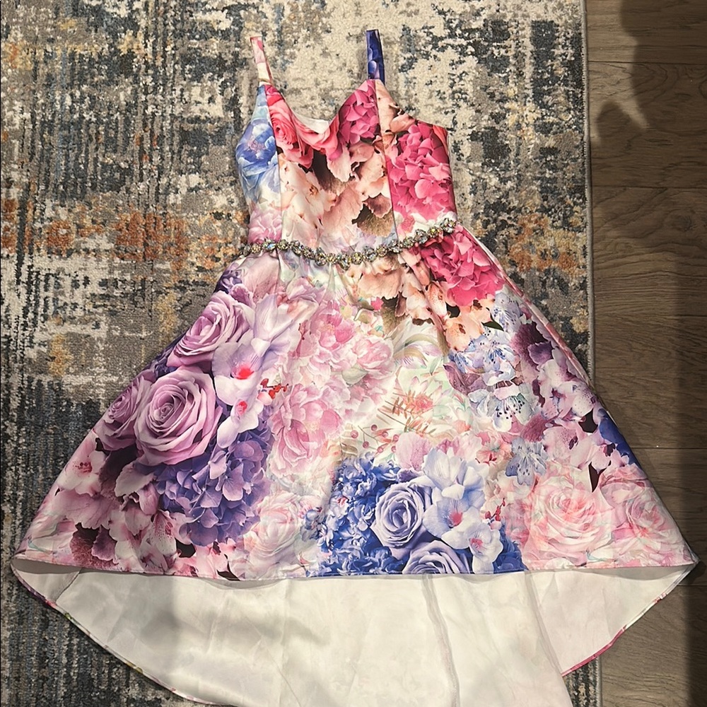 Rare Editions Pink and Purple High-Low Prom Dress